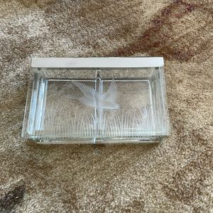 Vintage glass and metal 2 deck card holder